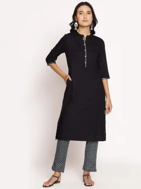 Women Black Solid Kurta With Trouser