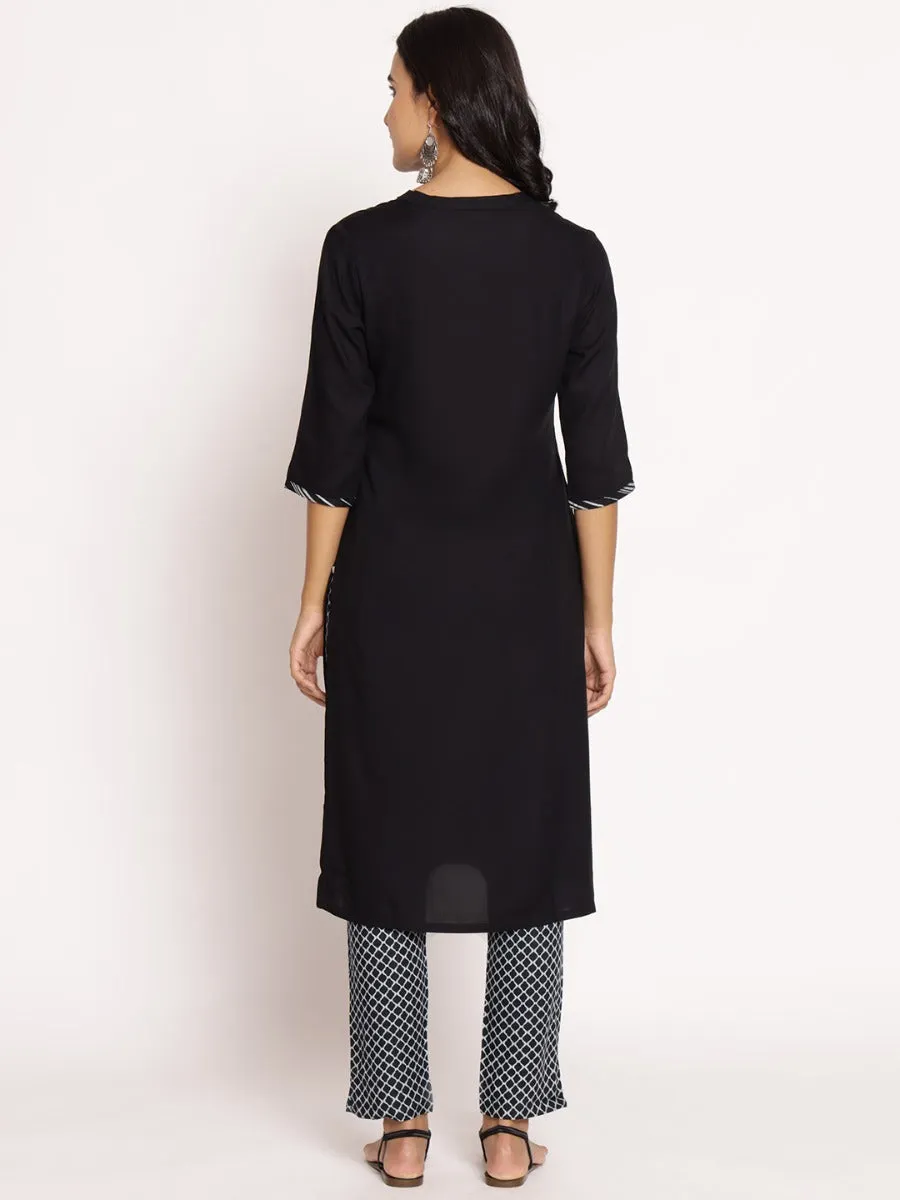 Women Black Solid Kurta With Trouser