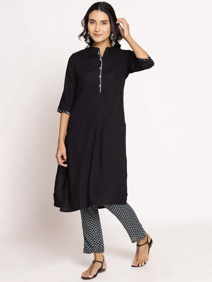 Women Black Solid Kurta With Trouser