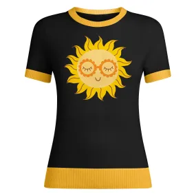 Women's Black Knitted T-shirt With Sun