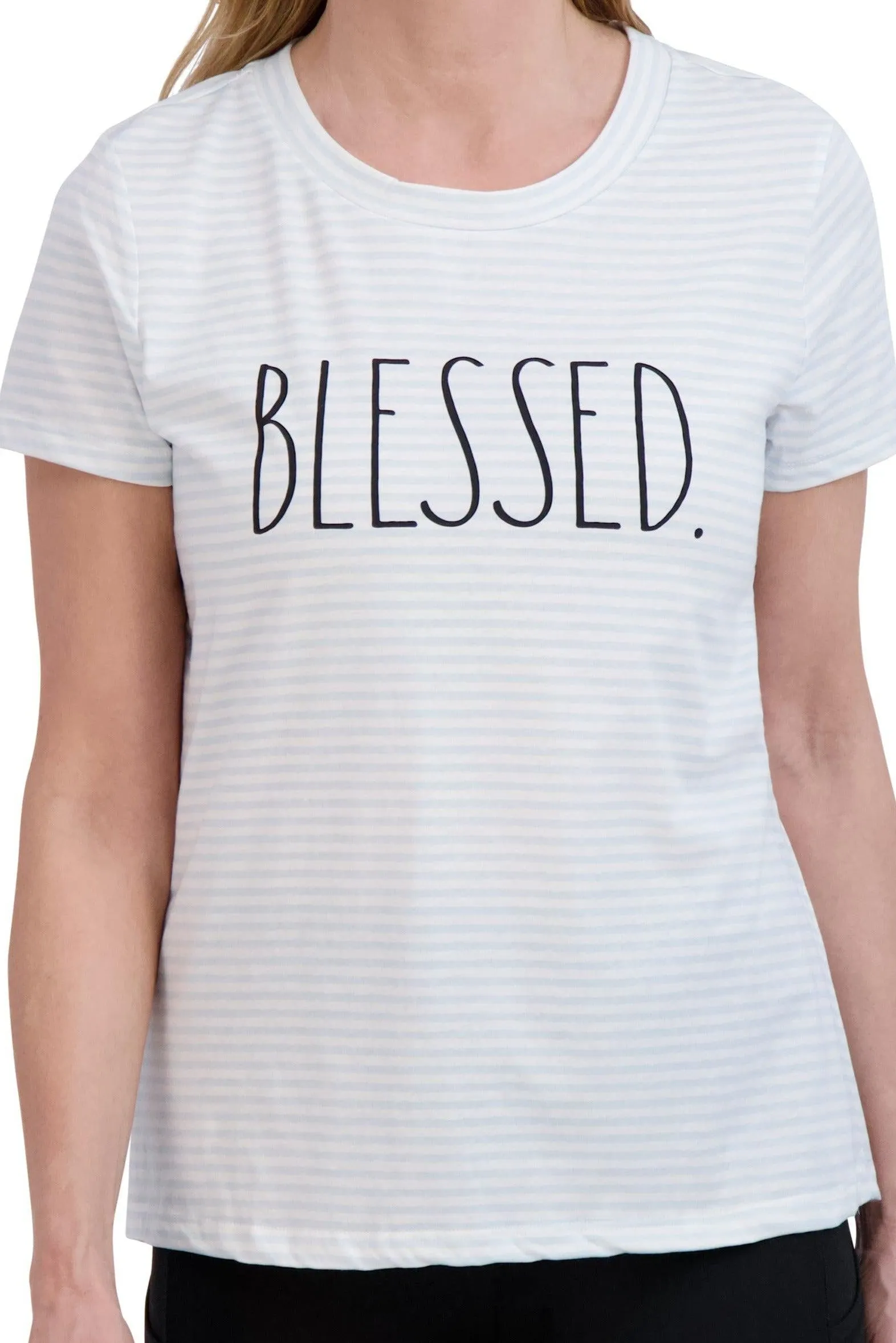 Women's "BLESSED" Short Sleeve Striped Icon T-Shirt