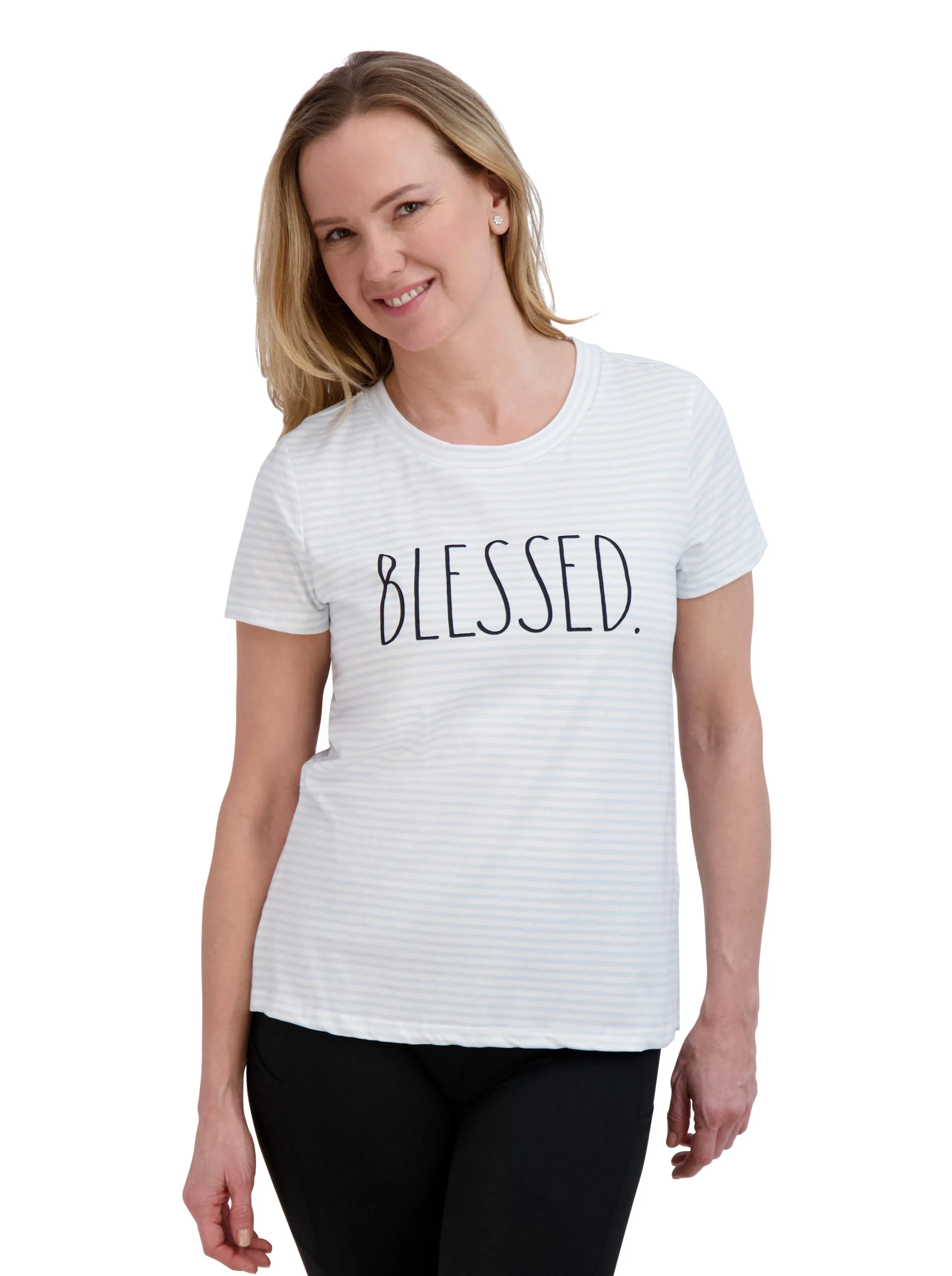 Women's "BLESSED" Short Sleeve Striped Icon T-Shirt