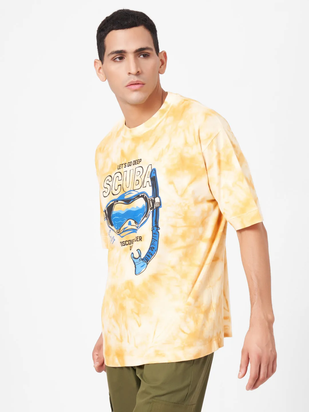 Yellow Round Neck Tie Dye T-shirt